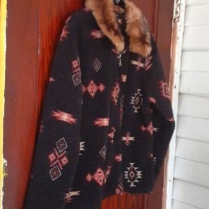 True Grit sz small Aztec print with faux fur zippered jacket